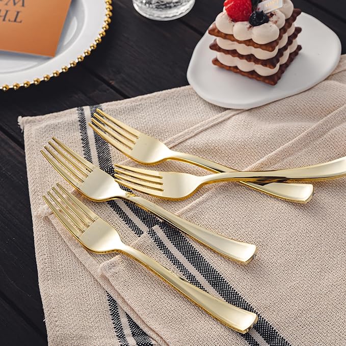 N9R 30PCS Gold Plastic Forks Disposable, Solid, Durable and Heavy Duty Plastic Forks Only, Gold Forks Disposable for Parties, Weddings and other Formal Events
