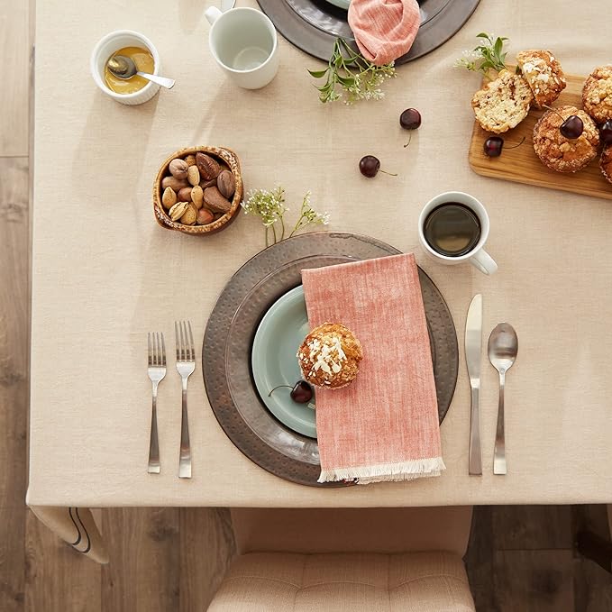 DII French Stripe Dining Table Collection Farmhouse Style Tablecloth, 60x84 Inches, Taupe/Blue