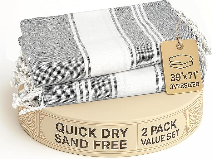 LANE LINEN Towels for Women, 2 Pack Oversized, Pre-Washed, No-Shrink, Sand Free, Quick Dry, Lightweight Travel Towels, Soft Bath Use, 39"x71" – Smoky Black