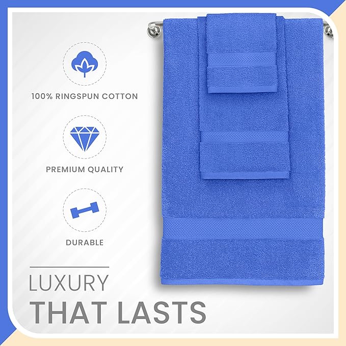 Martex 6-Piece 100% Ringspun Cotton Towel Set | Quick Dry | Super Absorbent & Soft | Lightweight | 2 Bath Towels | 2 Hand Towels | 2 Wash Cloths | Cobalt Blue