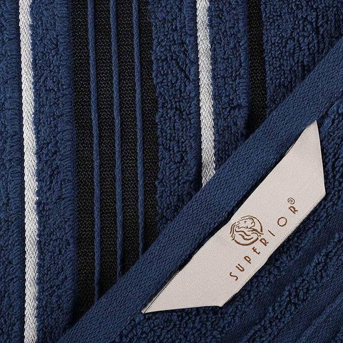 Superior Cotton 6 Piece Towel Set, 2 Bath, 2 Hand, 2 Washcloth/Face Towels, Quick Dry, Home Essentials, Shower, Spa, Luxury Plush Soft Absorbent Towels, Zero-Twist, Solid, Sadie Collection, Navy Blue