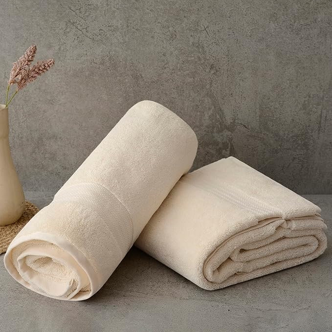 Fabdreams 100% Organic Cotton Bath Sheet Set of 2 700 GSM Oversized Towels Ultra Soft Plush Absorbent Durable Skin-Friendly Spa Hotel Premium Comfort Large 36 x 70 in Ivory