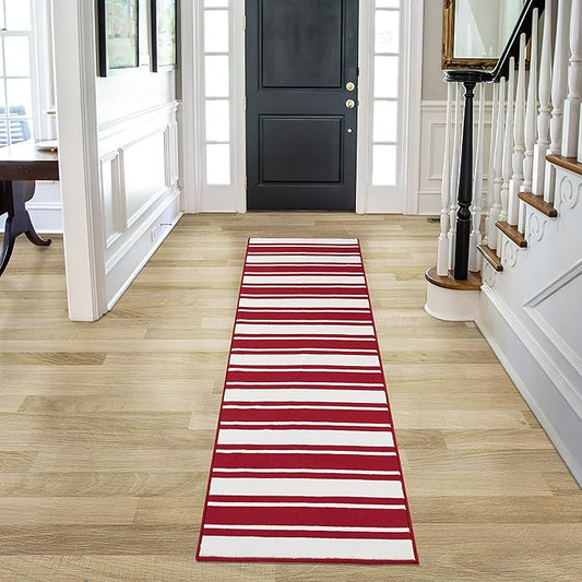 Nautica – Runner Rug | Indoor Runners for Hallways and Entry Rugs| Non-Slip and Non-Skid Entry and Kitchen Door Mat| Machine Washable Entryway Carpet Rugs |26” x 96” |Stripe Red