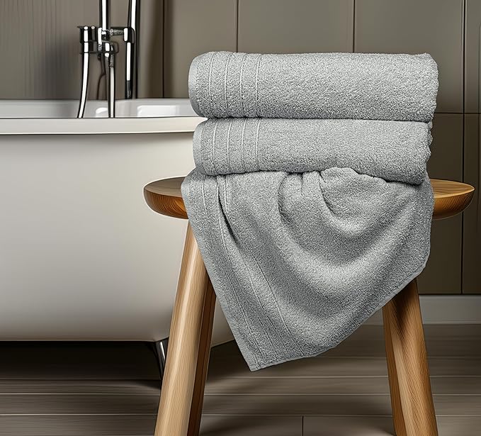 Tens Towels Pack of 4 Extra Large Bath Towels 30 x 60 Inches, 100% Cotton, Larger & Lighter Weight, Quicker to Dry, Super Soft and Absorbent, Perfect for Bathroom, Cool Grey