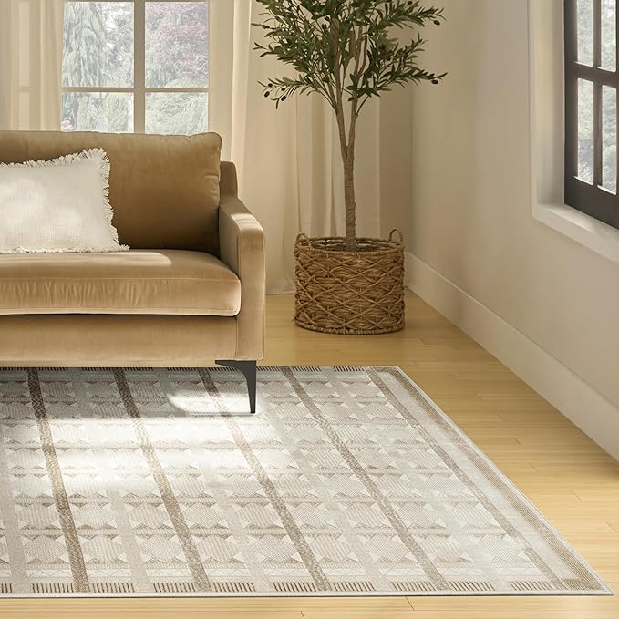 Nourison Nordic Taupe 8' x 10' Scandinavian Area Rug - Easy Cleaning, Non Shedding, Bed Room, Living Room, Dining Room, Kitchen (8' x 10')