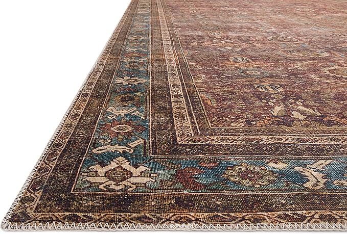 Loloi Layla Collection LAY-01 Brick/Blue 2'-3" x 3'-9" .13" Thick Accent Rug, Soft, Durable, Vintage Inspired, Distressed, Low Pile, Non-Shedding, Easy Clean, Printed, Living Room Rug