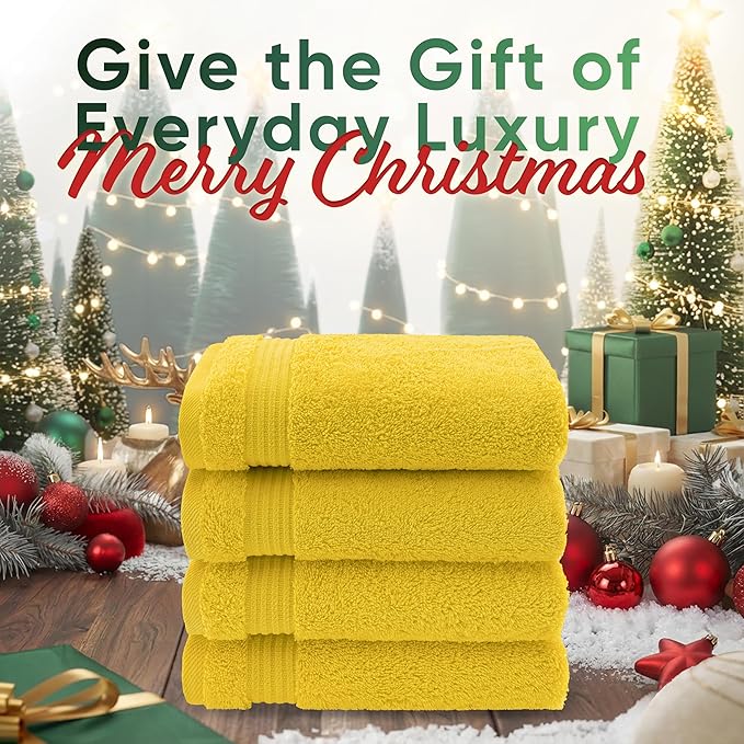 American Veteran Towel, Hand Towels for Bathroom Set of 4, 100% Cotton Turkish Hand Towel Sets, Soft Hand Face Towels, Yellow Hand Towels