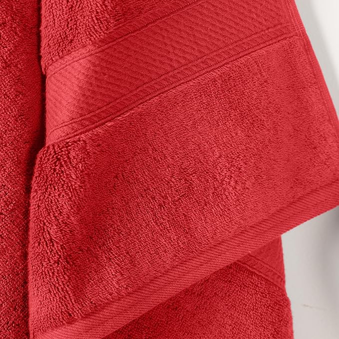 Superior Egyptian Cotton Pile Bath Towel Set of 2, Ultra Soft Luxury Towels, Thick Plush Essentials, Absorbent Heavyweight, Guest Bath, Hotel, Spa, Home Bathroom, Shower Basics, Red