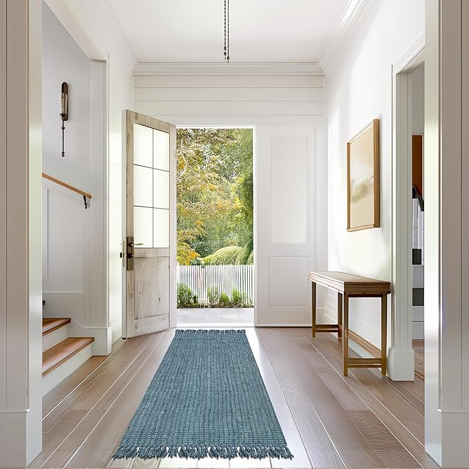 Nuloom Daniela Blue, 7'6" x 9'6", Handmade, Jute, Tassel, Soft and Textured, High Traffic, Stain Resistant, Easy Clean, Durable Area Rug for Bedroom, Living Room, Dining Space, Foyer, Entryway