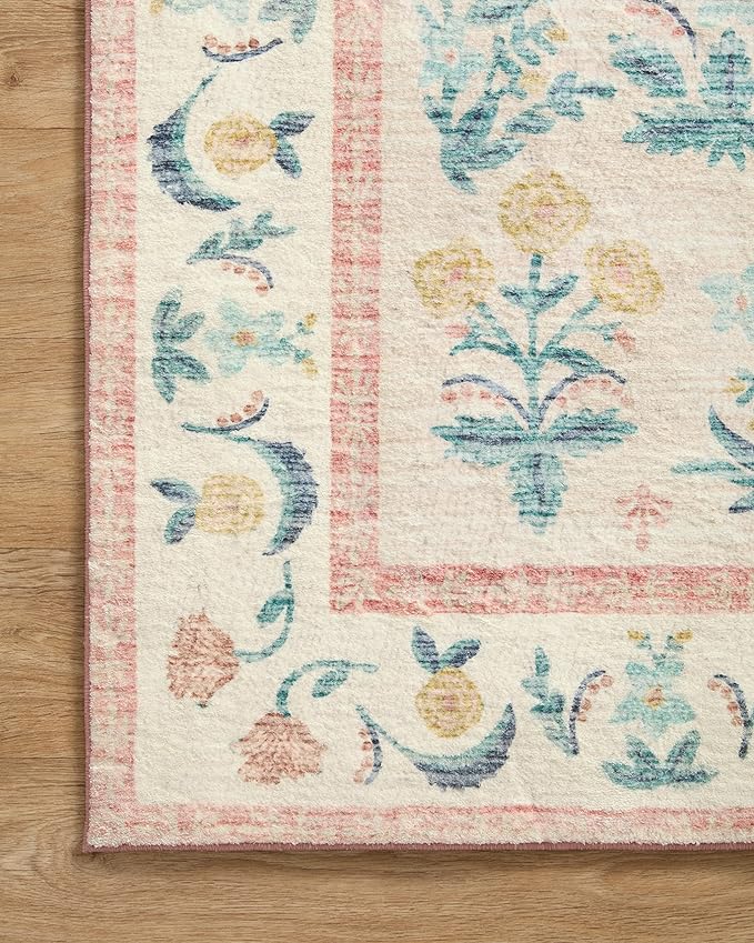 Loloi Rifle Paper Co. Eden Collection EDE-01 Mughal Rose Blush 2'-0" x 5'-0" Accent Rug feat. CloudPile™