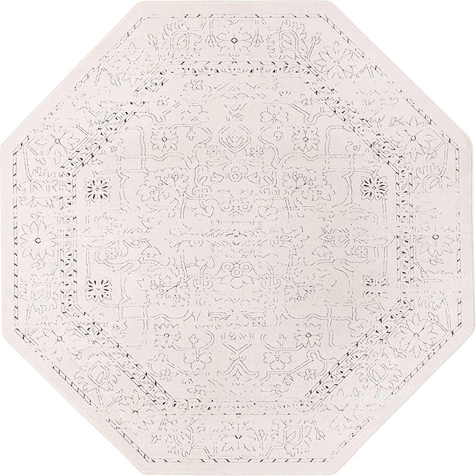 Unique Loom Isabella Collection Area Rug - Adjani (7' 10" Octagon, White/ Blue)