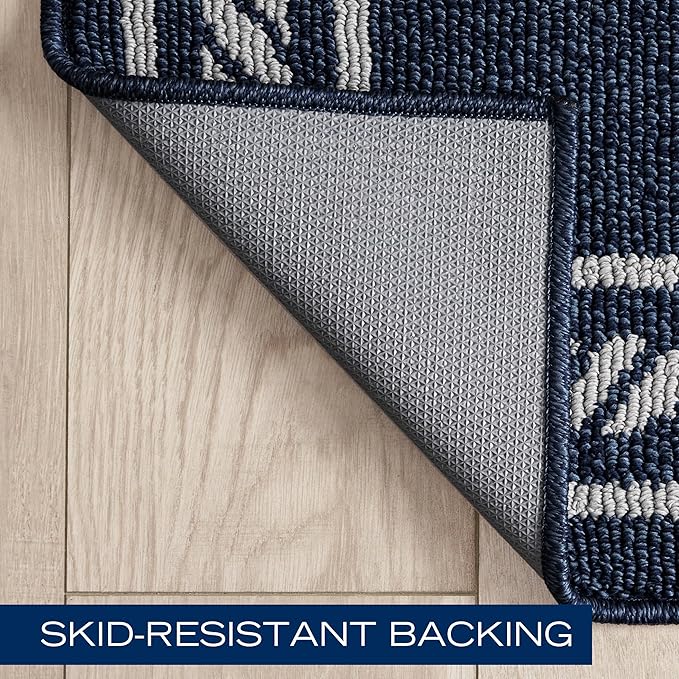 Nautica – Runner Rug 2 Piece Set | Indoor Runners for Hallways and Entry Rugs| Non-Skid Entry and Kitchen Door Mat| Machine Washable Carpet Rugs | 2'2" x 3'9" and 2'2" x 5' | Rope Border Denim