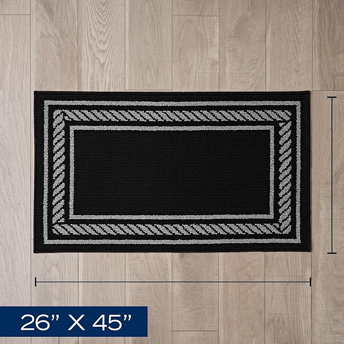 Nautica – Runner Rug | Indoor Runners for Hallways and Entry Rugs| Non-Slip and Non-Skid Entry and Kitchen Door Mat| Machine Washable Entryway Carpet Rugs | 2'2" x 3'9" | Rope Border Black