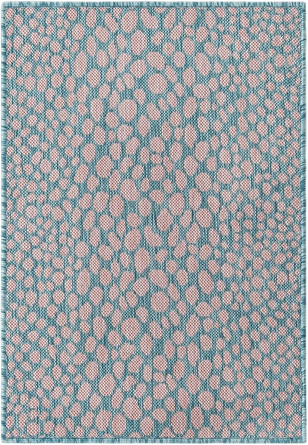 Unique Loom Jill Zarin Jill Zarin Outdoor Collection Area Rug - Cape Town (2' 2" x 3' 1" Rectangle, Pink and Aqua/Light Blue)