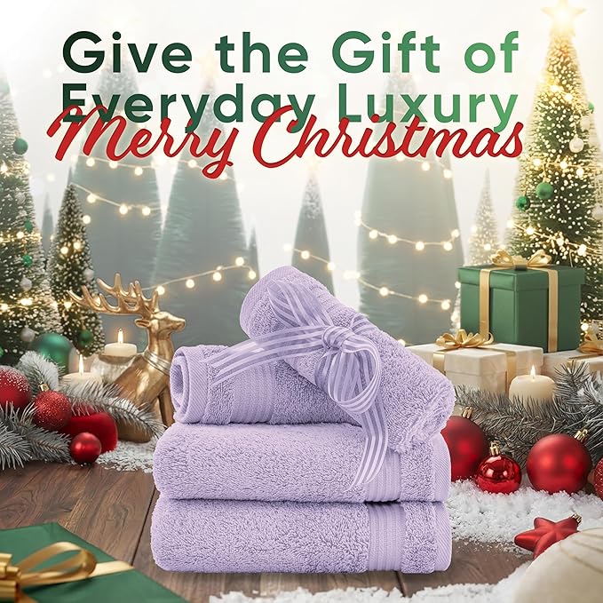 American Veteran Towel, 100% Cotton Turkish Washcloths for Bathroom Essentials 4 Pack, Soft Absorbent Wash Cloths Quick Drying Small Towels Washrags, Lilac