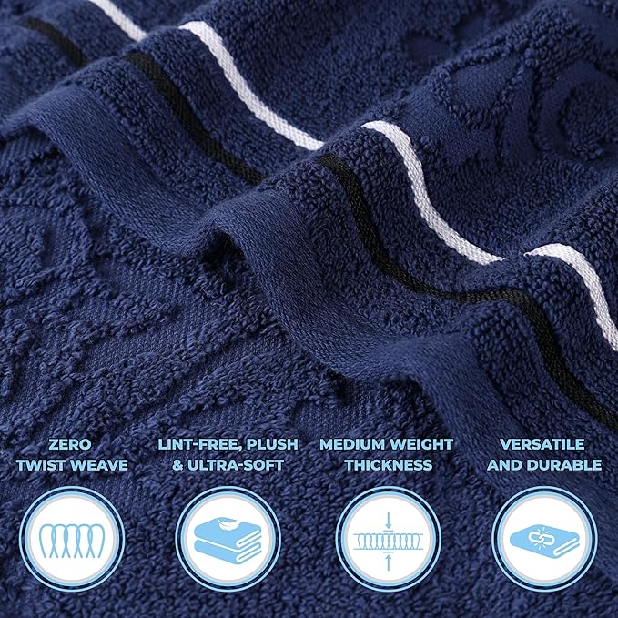 Superior Cotton Bath Sheet Set, Zero Twist, Oversized Large Absorbent Body Towels, Luxury Soft Drying, Shower, Spa, Hotel, Pool, Guest Bathroom, Home Essentials, Assorted Floral Set of 2, Navy Blue