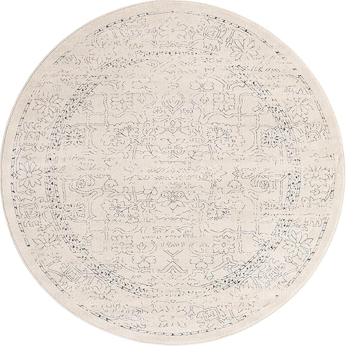 Unique Loom Isabella Collection Area Rug - Adjani (6' 1" Round, White/ Blue)
