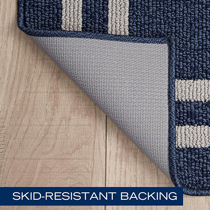 Nautica – Runner Rug 2 Piece Set | Indoor Runners for Hallways and Entry Rugs| Non-Skid Entry and Kitchen Door Mat| Machine Washable Carpet Rugs | 2'2" x 3'9" and 2'2" x 5' | Double Border Denim