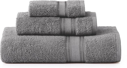 LANE LINEN Luxury Bath Towels Set - 3 Piece Set, 100% Cotton Bathroom Towels, Zero Twist, Quick Dry, Super Absorbent & Soft, 1 Bath Towel, 1 Hand Towel, 1 Wash Cloths - Cool Grey