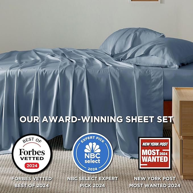 Bedsure Full Size Bed Sheets, Cooling Sheets, Rayon Derived from Bamboo, Breathable & Soft, Deep Pocket Up to 16 Inches, Hotel Luxury Silky Bedding for Hot Sleepers, Dusty Blue