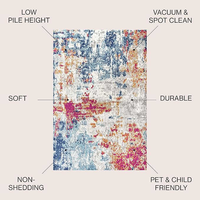 JONATHAN Y Sunset Modern Abstract Blue/Multi Indoor Area Rug, 3x5, Contemporary, Transitional, Easy-Cleaning for Living Room, Bedroom, Kitchen, Pet Friendly, Non-Shedding (CTP114A-3)