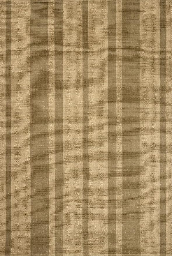 Loloi Leanne Ford Weatherstaff Collection WTS-03 Natural/Olive 3'-6" x 5'-6" Accent Rug Jute, Striped, Neutral, Entryway, Mudroom, Bathroom, and Kitchen