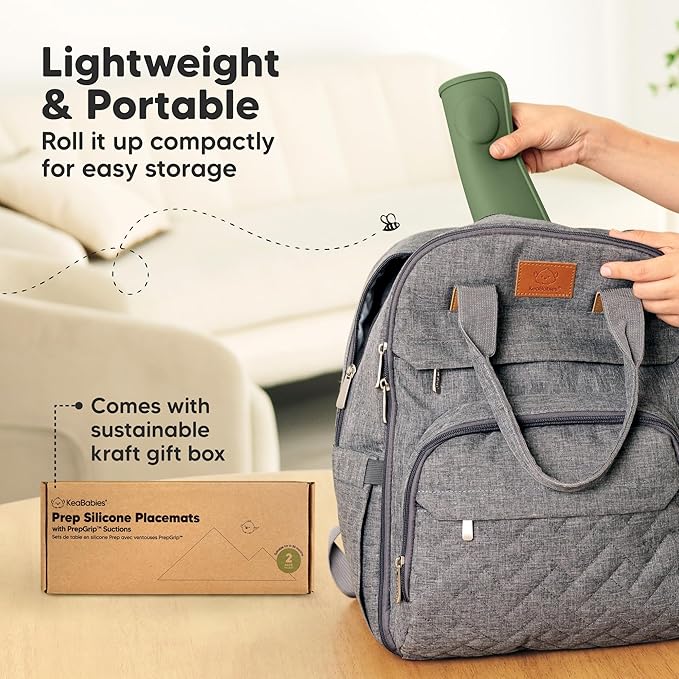 KeaBabies 2-Pack Silicone Placemats for Toddlers - 12x9 Non Slip Suction Baby Silicone Placemat for Kids Eating, Easy to Clean, Busy Travel Baby Mat for Dining Table, Food Grade/BPA-Free (Slate)