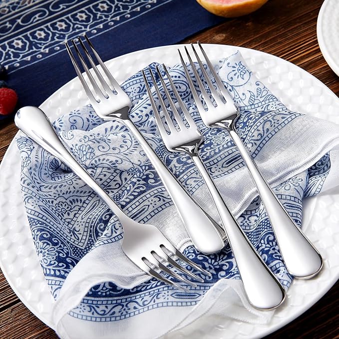KEAWELL Premium Fine Verona 4-Piece 8 inch Fork Set – 18/10 Stainless Steel, Heavy-Duty Mirror-Finished Flatware for Elegant Everyday Dining and Entertaining (4, Dinner Forks)