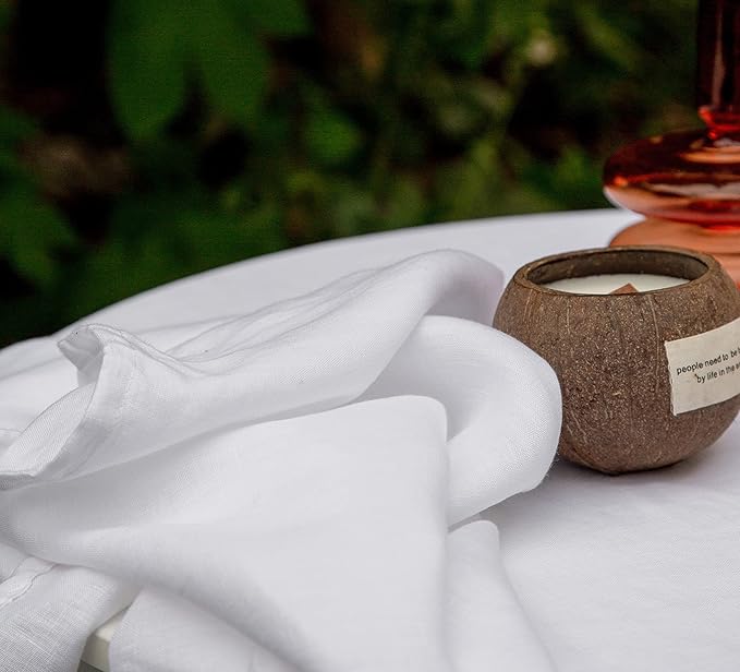 EVERLY 100% Pure Linen Round Tablecloth 60Inches for Dining,Buffet Parties,Picnic,Events,Weddings and Restaurants,Decorative Halloween,Thanksgiving Machine Washable Tablecloths-White