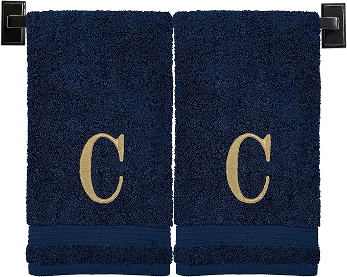 Monogrammed Hand Towels for Bathroom | Luxury Turkish Cotton | Embroidered in USA | Set of 2 | Choose Set Color and Monogram Color | A - Z | Modern Font