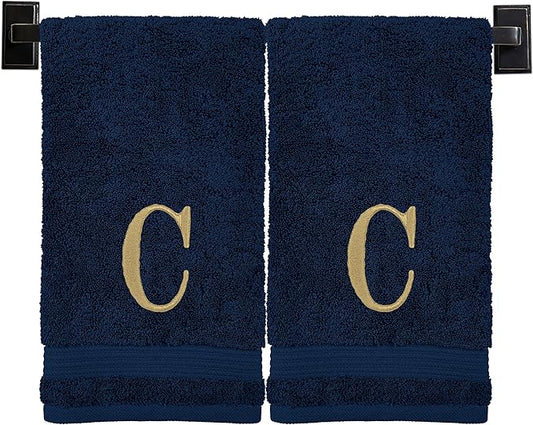 Monogrammed Hand Towels for Bathroom | Luxury Turkish Cotton | Embroidered in USA | Set of 2 | Choose Set Color and Monogram Color | A - Z | Modern Font
