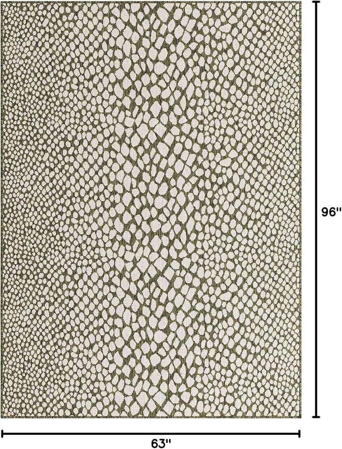 Unique Loom Outdoor Collection Area Rug - Cape Town (5' 3" x 8' Rectangle, Green/ Ivory)