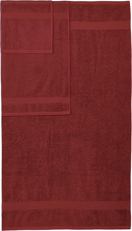 Amazon Basics Soft Bath Towels set , Absorbent Fade Resistant 100% Cotton washcloths 6 Pieces (12" x 12"), Perfect face towels, fingertip towels, Crimson