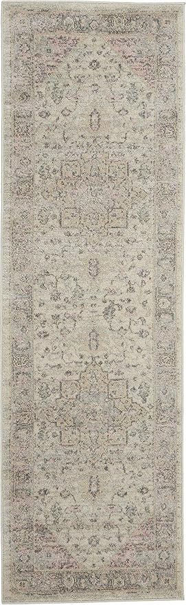 Nourison Home Tranquil Traditional Ivory/Pink 2'3" x 7'3" Area -Rug, Easy Clean, Non Shedding, Bed Room, Living Room, Dining Room, Kitchen (2x7)