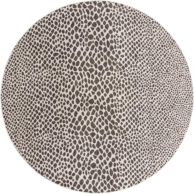 Unique Loom Outdoor Collection Area Rug - Cape Town (10' 8" Round, Black/ Ivory)