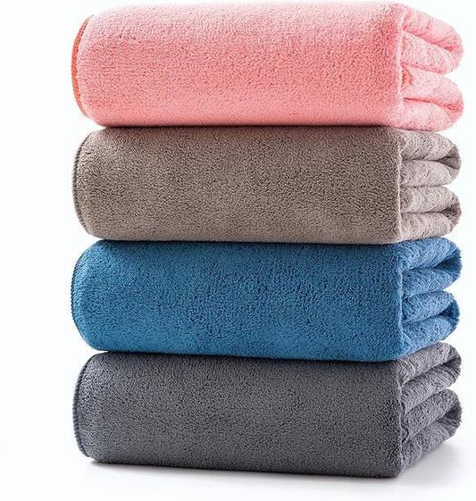 4 Pack Microfiber Bath Towel Set,Ultra Absorbent Quick Dry 29" L x 13" W, Lightweight & Durable for Gym/Spa/Travel/Home, Supple Skin-Friendly Fabric in Multicolor(Ideal Gift)