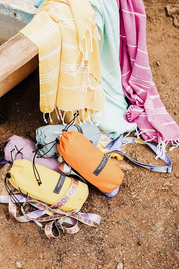 Madamelique Turkish Beach Towel with Beach Bag - 39 x 74 - Prewashed Beach Towels Oversized -%100Cotton - Quick Dry - Sand Free - Hand Loomed Turkish Bath Towels - Unique Absorbent Towel (Pink)