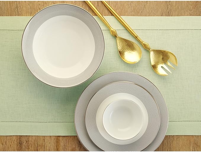 Solino Home Linen Sage Green Table Runner 120 Inches Long - 100% Pure Linen Hemstitch 14 x 120 Inch Table Runner for Dining, New Year - Classic Hemstitch