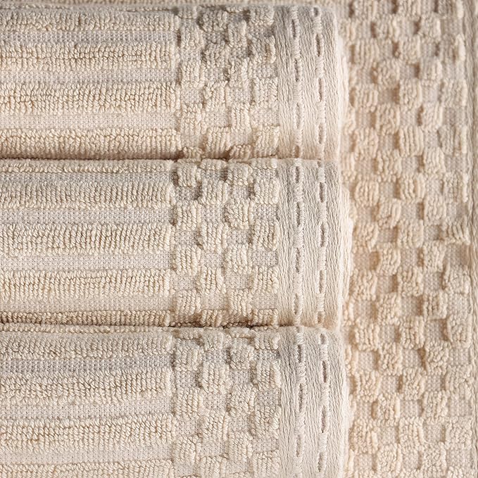 Cotton 4-Piece Solid and Ribbed Hand Towel Set, Hand Towels- 16" x 28", Ivory by Superior