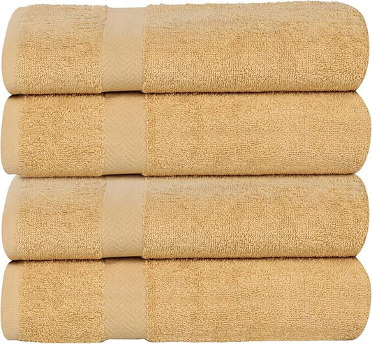 Superior 4-Piece Cotton Bath Towel Set, Towels for Adults, Kids, Fast Drying Body Towels, Shower, Bath, Pool, Guest/Master Bathroom Essentials, Dorm, Home, Apartment, Franklin Collection, Gold