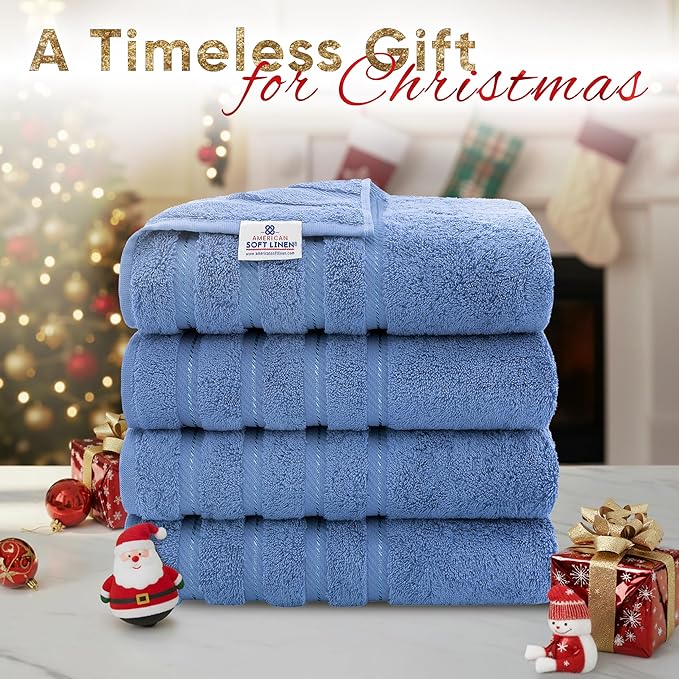American Soft Linen Luxury 4 Piece Bath Towel Set, 600 GSM 100% Cotton Turkish Bath Towels for Bathroom, 27x54 in Extra Large Bathroom Shower Towels, Electric Blue