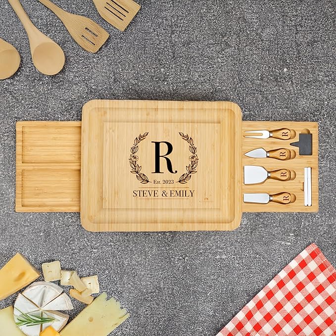RoyalHouse Personalized Charcuterie Board, Custom Bamboo Engraved Cheese Board, Perfect for Bridal Showers, Weddings, and Special Occasions