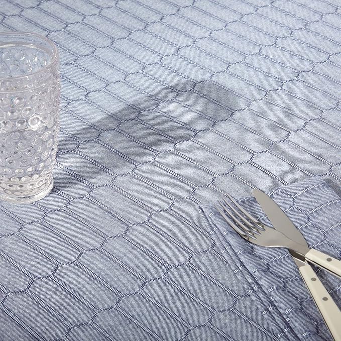 Martha Stewart Honeycomb Cotton Polyester Rectangle Tablecloth, 60"x120", Blue