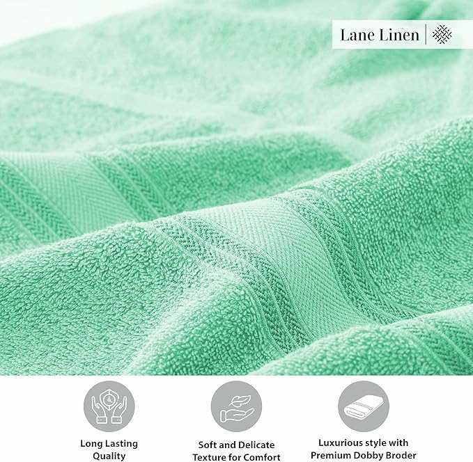 LANE LINEN 100% Cotton Bath Towels Set of 4 (28"x54") - Zero Twist, Mercerized Cotton Bathroom Towel Set - Quick Dry, Soft & Absorbent Large Bath Towels - Holds Well After Multiple Washes - Aqua Sky
