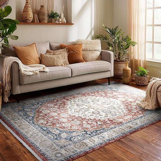 Well Woven Indira Mythos Vintage Medallion Crimson 5x7 (5'3" x 7'3") Area Rug | Heritage-Inspired, Soft & Durable, Easy to Clean for Living Room, Bedroom, Dining Room