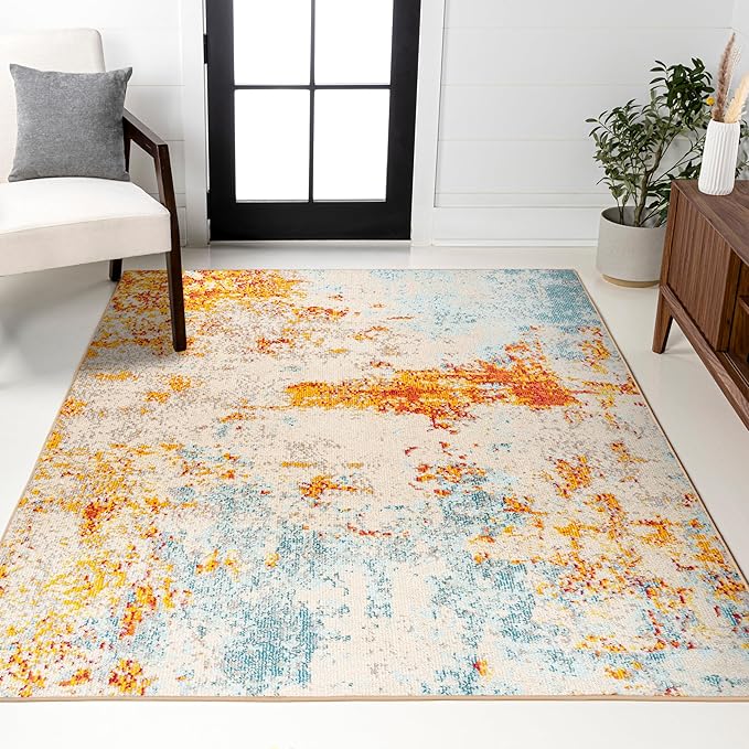 JONATHAN Y Sunset Modern Abstract Orange/Multi Indoor Area Rug, 3x5, Contemporary, Vintage, Easy-Cleaning for Living Room, Bedroom, Kitchen, Pet Friendly, Non-Shedding (CTP114B-3)