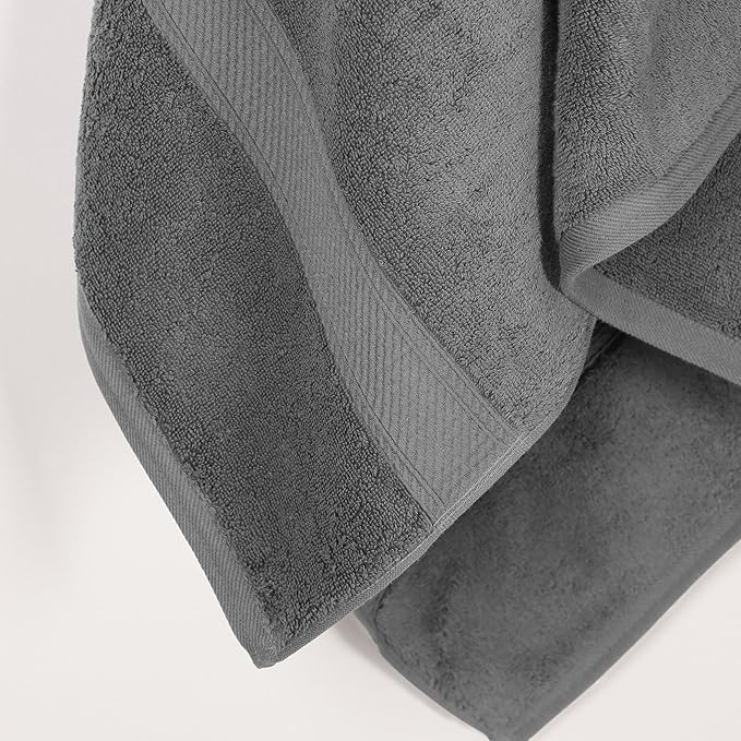 Superior Egyptian Cotton Pile Bath Towel Set of 2, Ultra Soft Luxury Towels, Thick Plush Essentials, Absorbent Heavyweight, Guest Bath, Hotel, Spa, Home Bathroom, Shower Basics, Charcoal