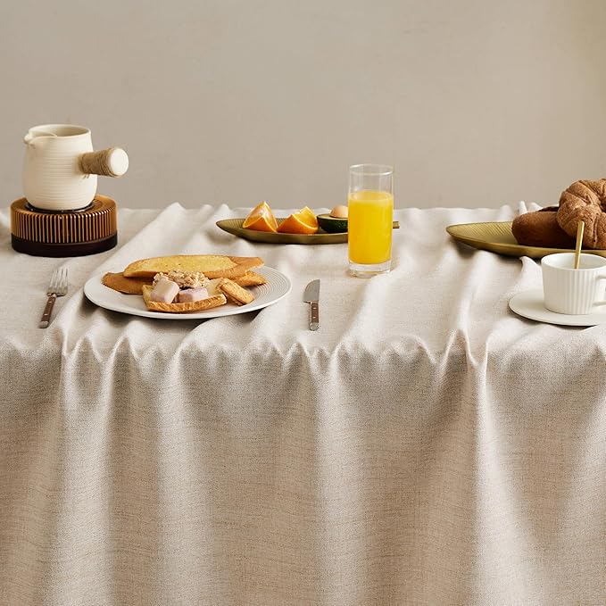 Linen Tablecloth with Tassels, Farmhouse Style Beige Tablecloth, Water Resistant Burlap Tablecloths for Rectangle Table, 60x84 Inch Natural