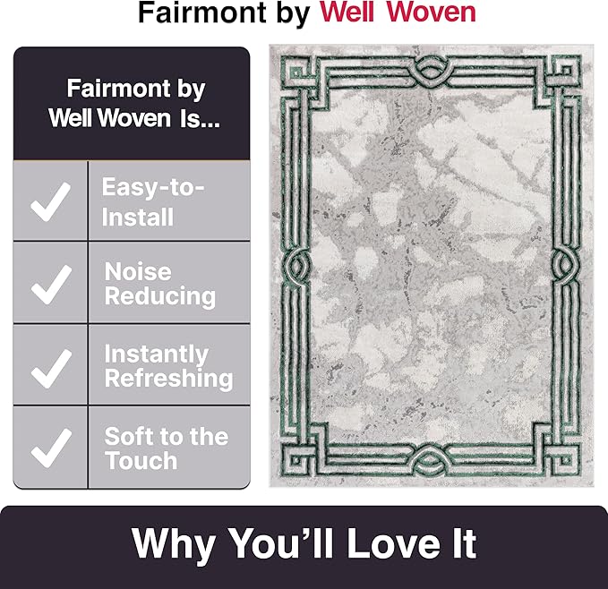 Well Woven Lezlee Abstract Modern 3'11" x 5'3" Area Rug - Emerald Green Marble Border - for Entryway, Office, Living Room