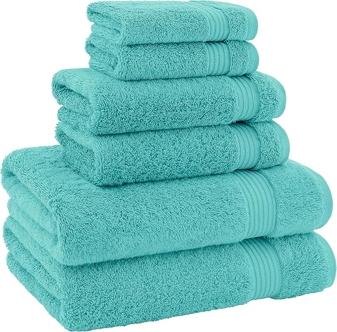 American Veteran Towel 100% Cotton Turkish 6 Piece Towel Set, Luxury Bath Towels Set of 6 for Bathroom Essentials, 2 Bath Towels 2 Hand Towels 2 Washcloths, Turquoise Blue